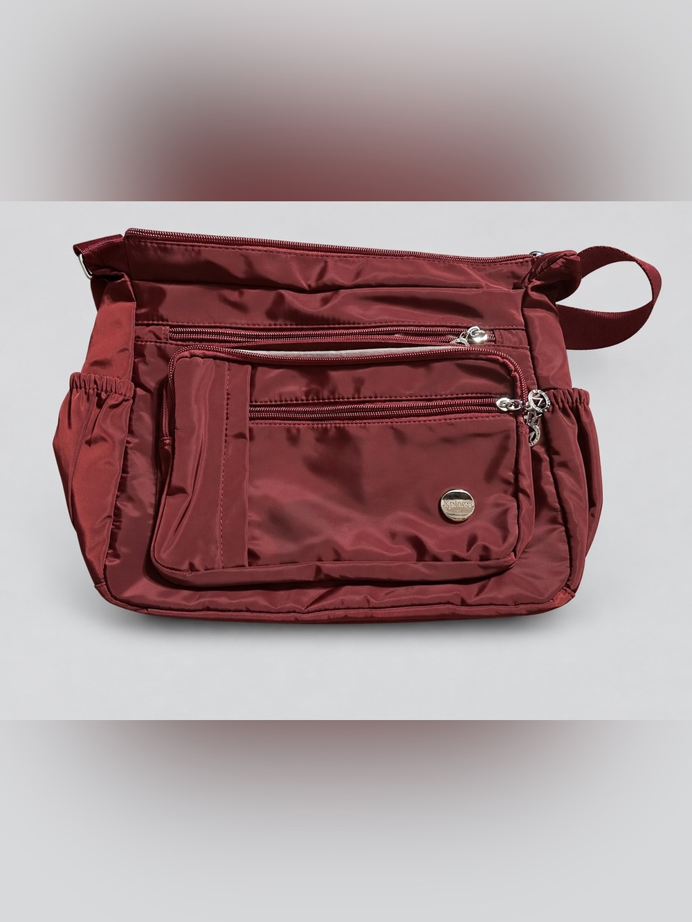 Burgundy Nylon Crossbody Organizer Bag